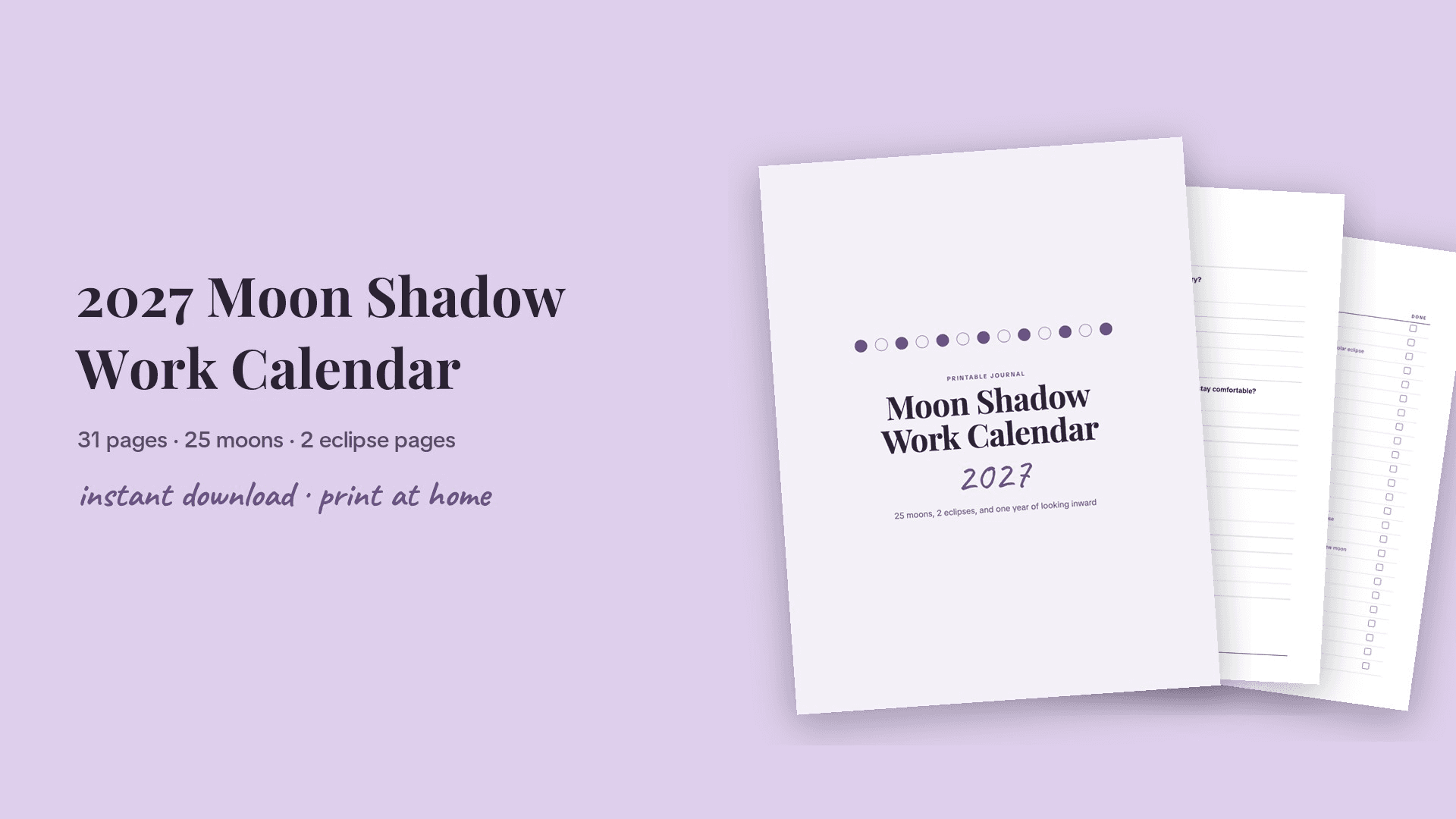 2027 Moon Shadow Work Calendar
