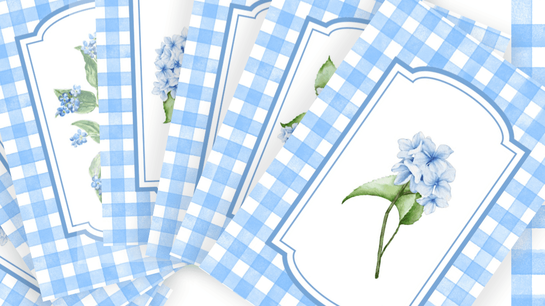Blue & White Gingham & Florals Wall Art Set