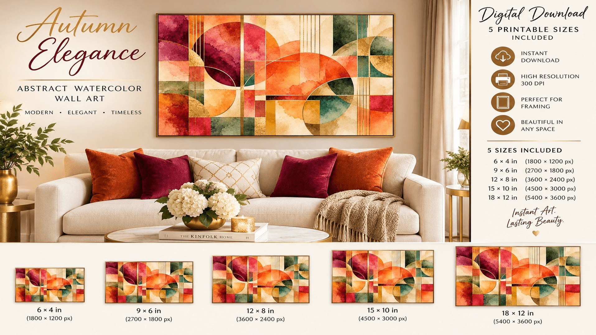 Autumn Elegance – Luxury Abstract Watercolor Wall