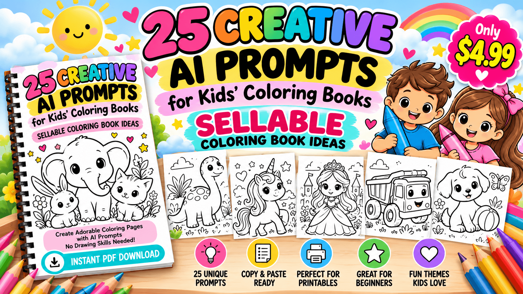 25 Creative AI Prompts for Kids' Coloring BookNow!