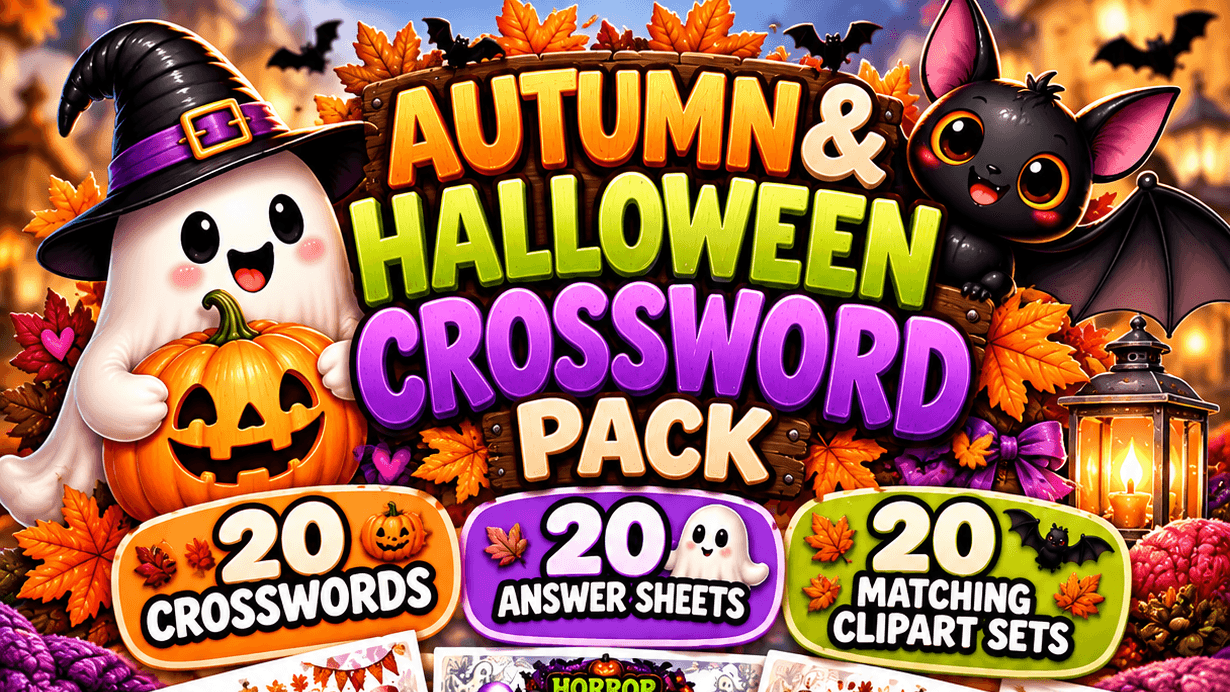 AUTUMN HALLOWEEN CROSSWORD PACK|DIGITAL DOWNLOAD👻