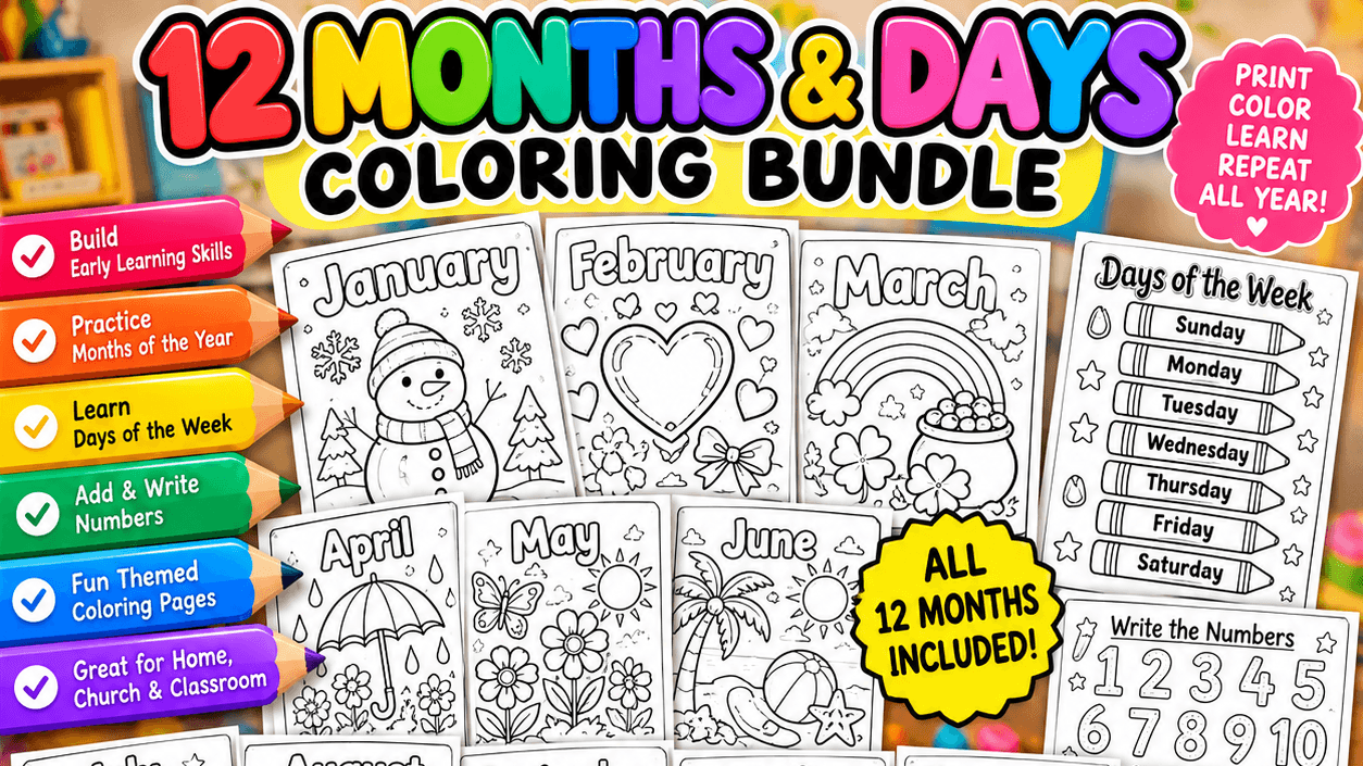 12 Months & Days of the Week Coloring Bundle