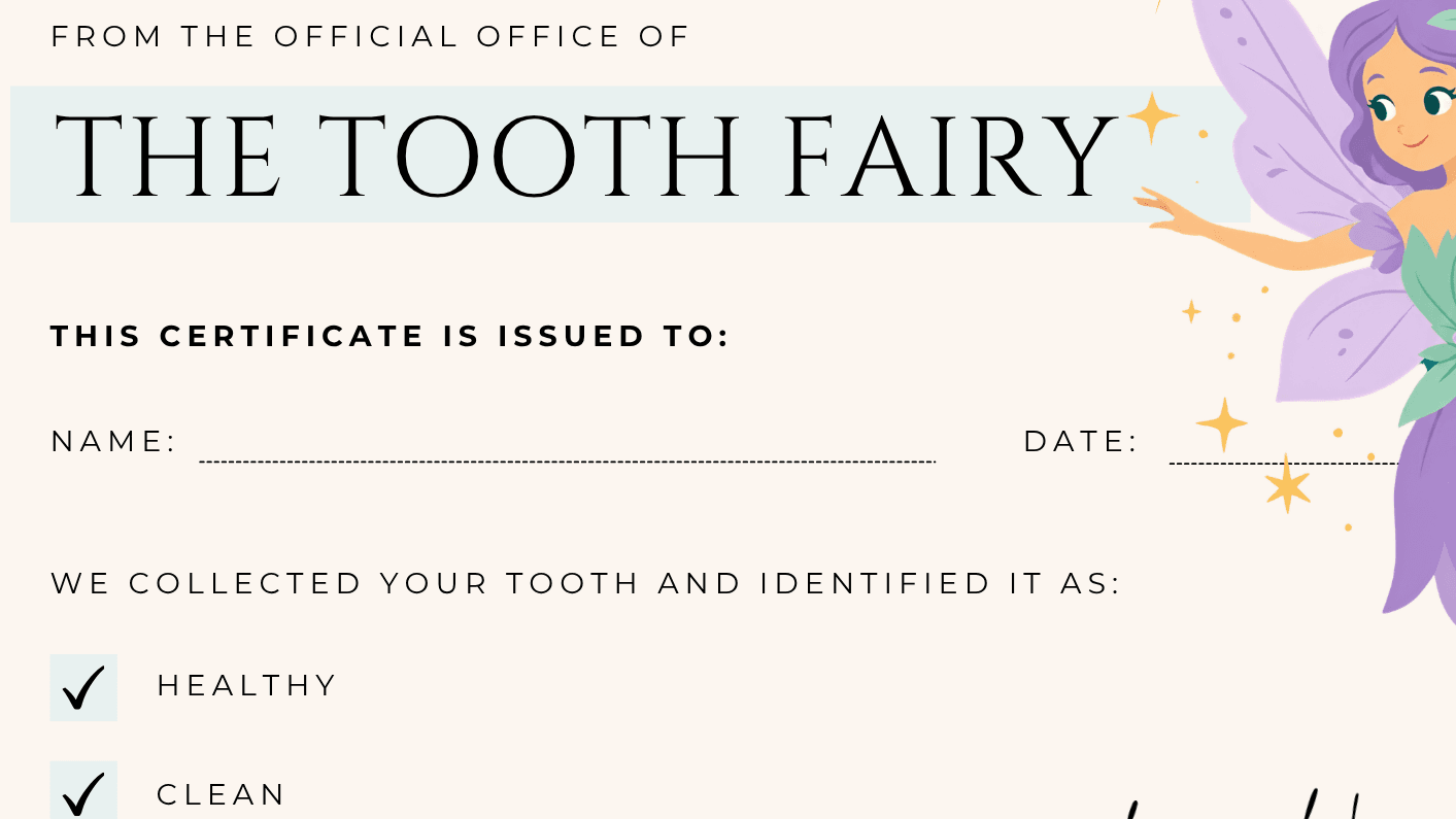 Tooth Fairy certificate