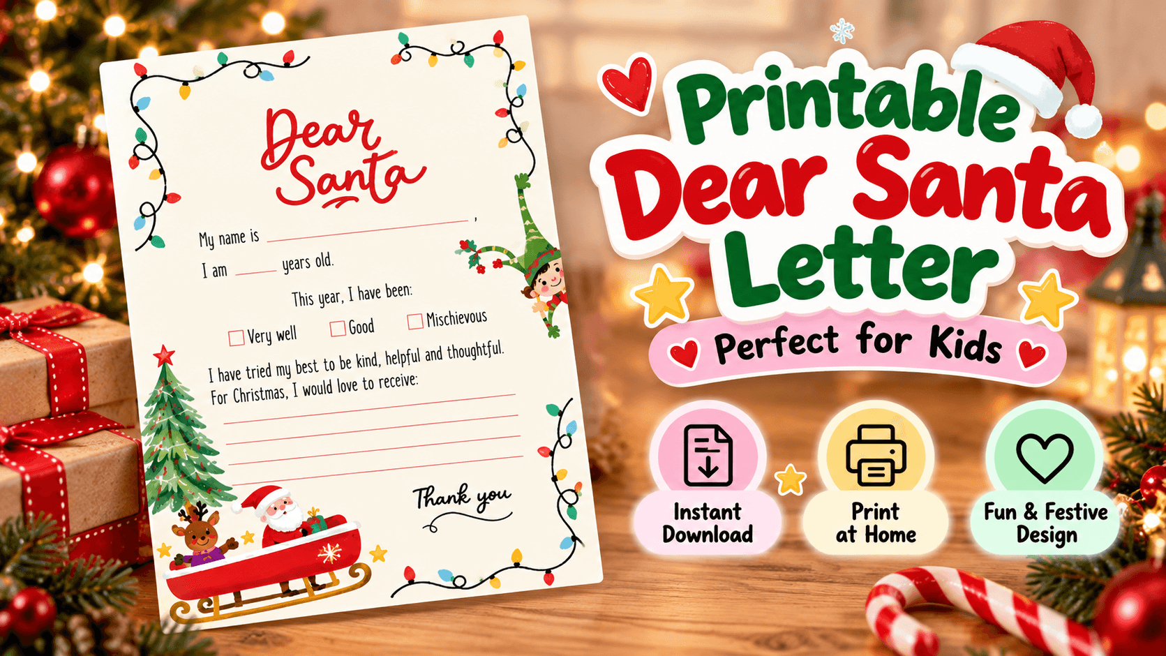 Dear Santa Printable Letter for Kids