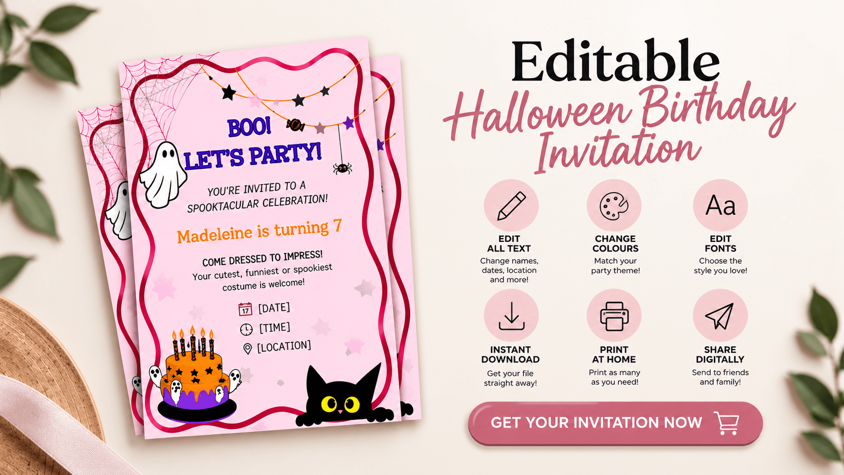 Editable Halloween Birthday Invitation