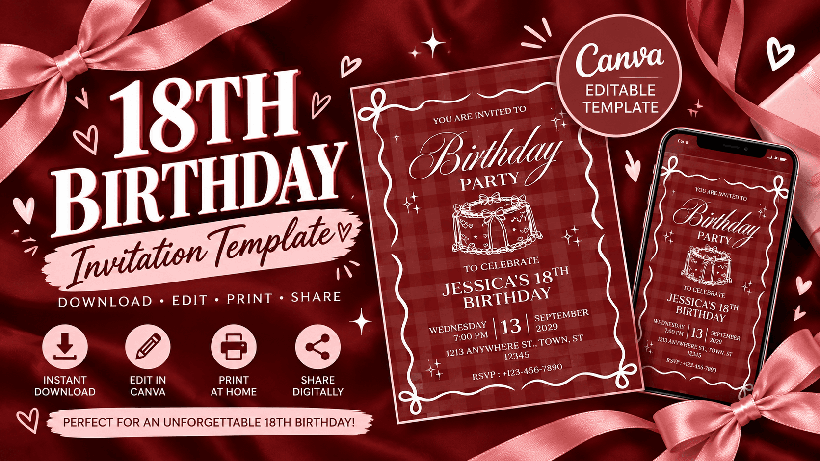 Pink Playful 18th Birthday Invitation Template