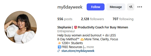Productivity Creator Spotlight - Stephanie (@My8DayWeek) Instagram Profile