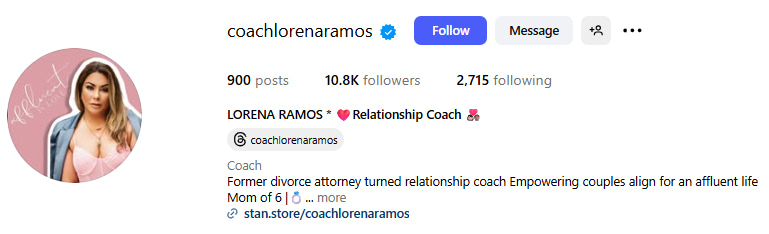 Relationship Creator Spotlight - Lorena Ramos (@CoachLorenaRamos) Instagram Profile