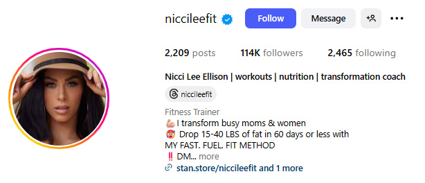 Fitness Creator Spotlight - Nicci Lee Ellison (@niccileefit) Instagram Profile