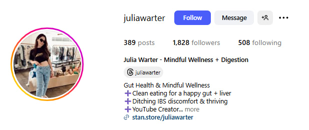 Wellness Creator Spotlight - Julia Warter (@JuliaWarter) Instagram Profile