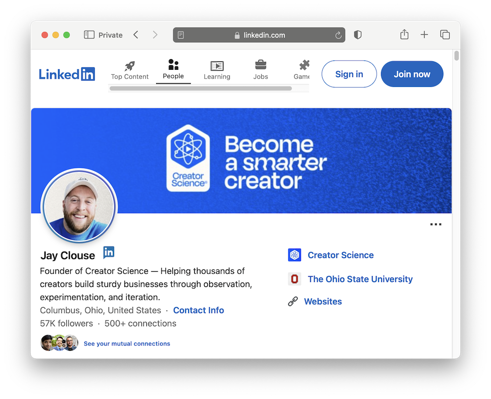Jay Clouse LinkedIn example
