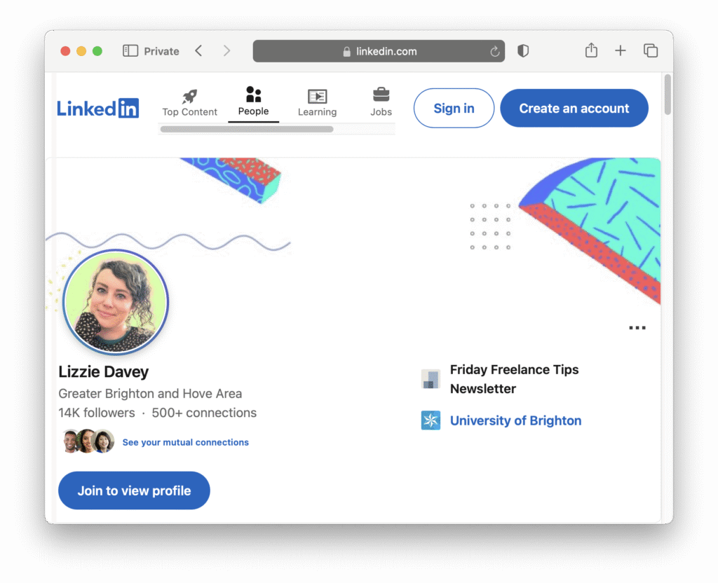 Lizzie Davey LinkedIn example