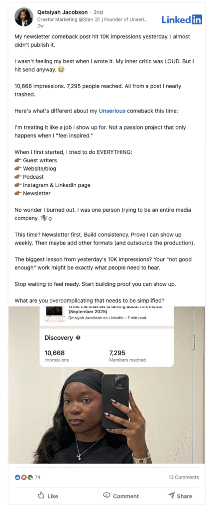 Qetsiyah linkedin post example