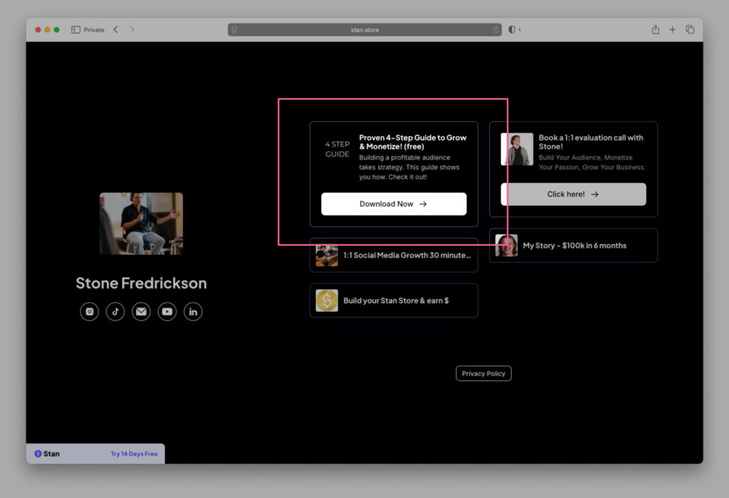 Stone Fredrickson's Proven 4-Step Guide to Grow & Monetize Lead Magnet Example