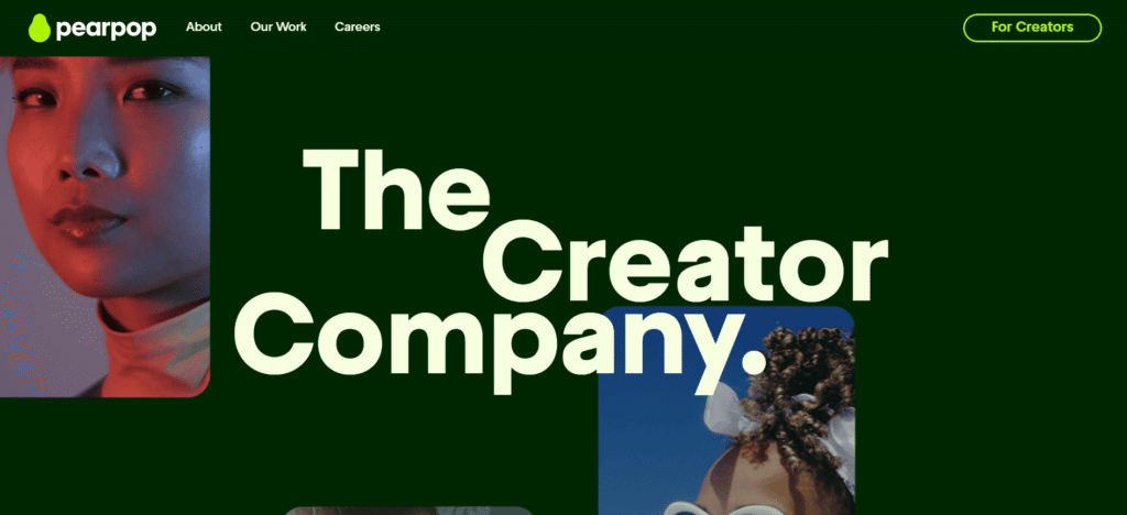 A screenshot of the Pearpop website homepage.