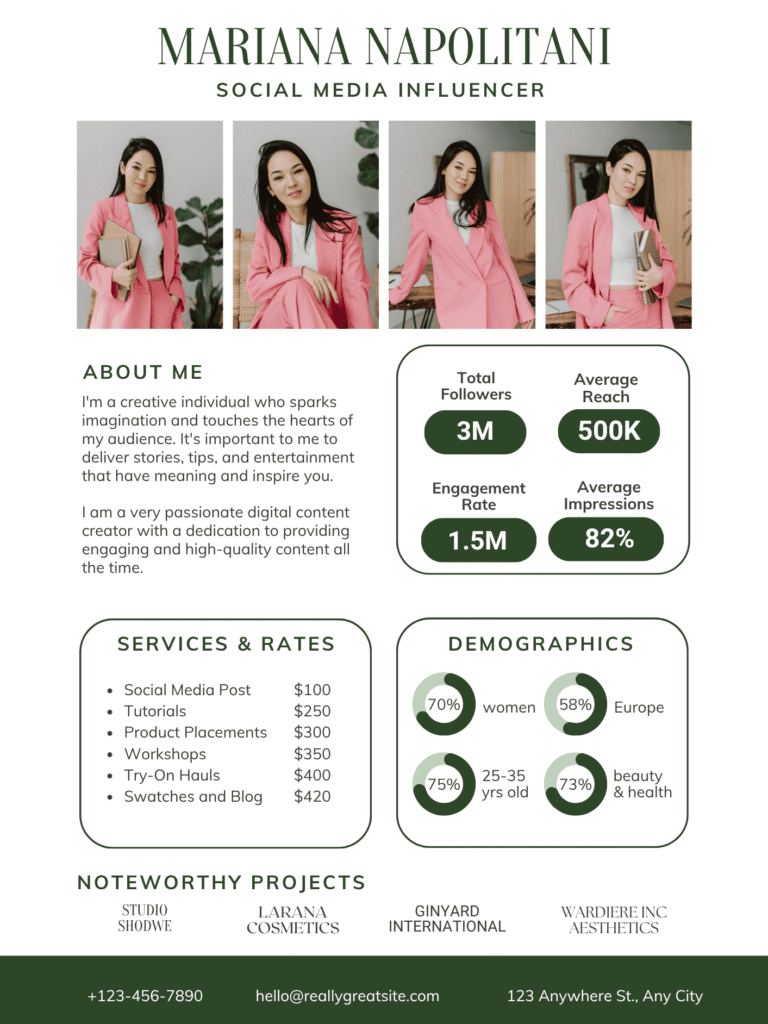 An example of a media kit to land brand deals.
