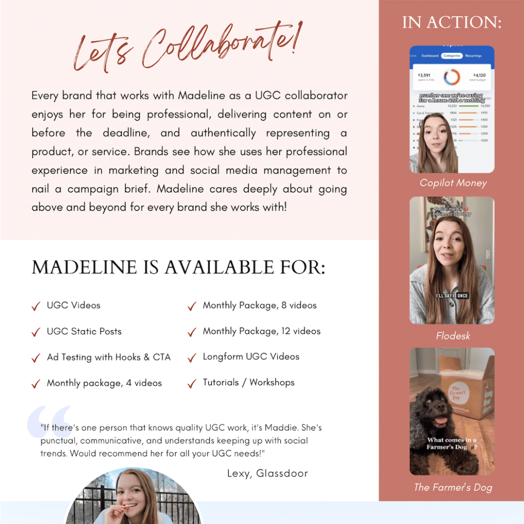 A screenshot of Madeline Eddis UGC Portfolio