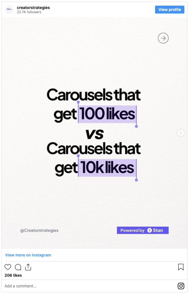 creator strategies carousel example