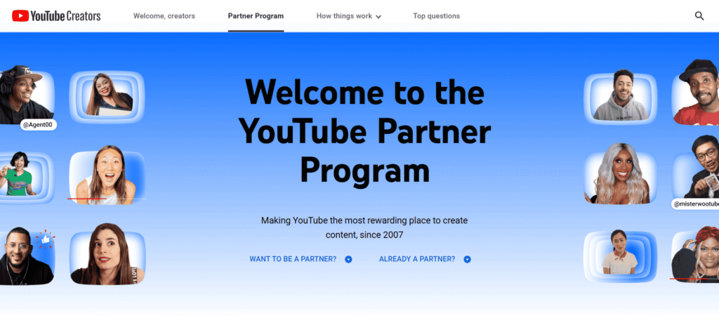A screenshot showing the YouTube Partner Program page.