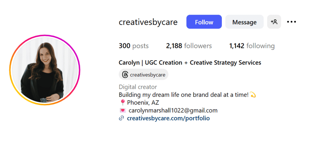 A screenshot of UGC creator Carolyn Marshall’s Instagram.