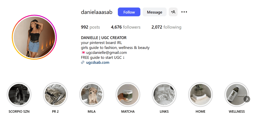 A screenshot of UGC creator Danielle Sabatini’s Instagram.