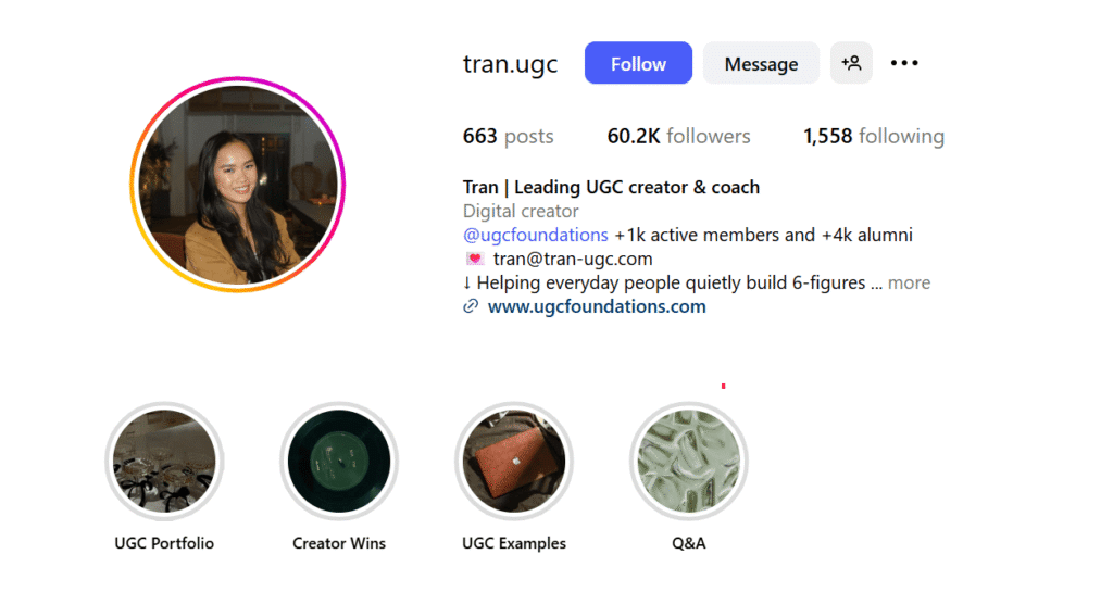 A screenshot of UGC creator Baotran Tran’s Instagram.