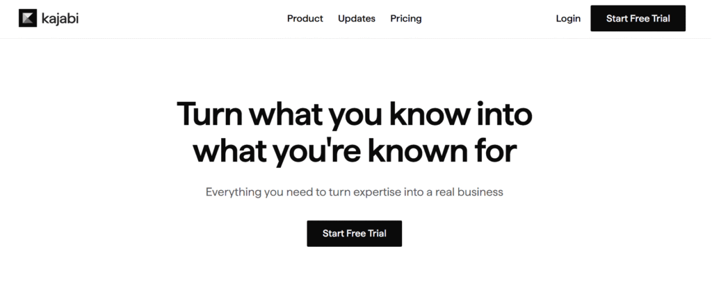A screenshot of the Kajabi homepage, a link in bio tool for creators.