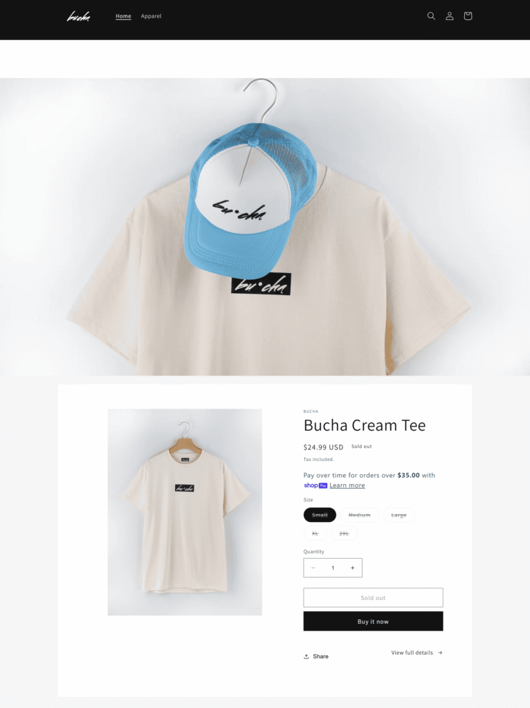 A screenshot of Sambucha’s online store where he sells merchandise.