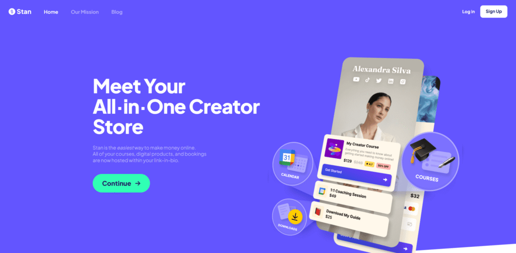 A screenshot of the Stan homepage, a link in bio tool for creators.