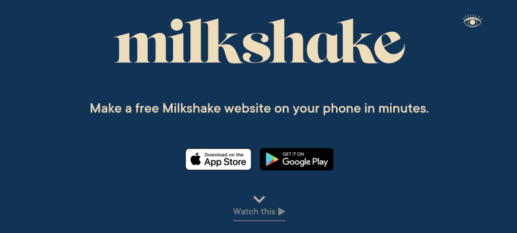 A screenshot of the Milkshake homepage, a link in bio tool for creators.