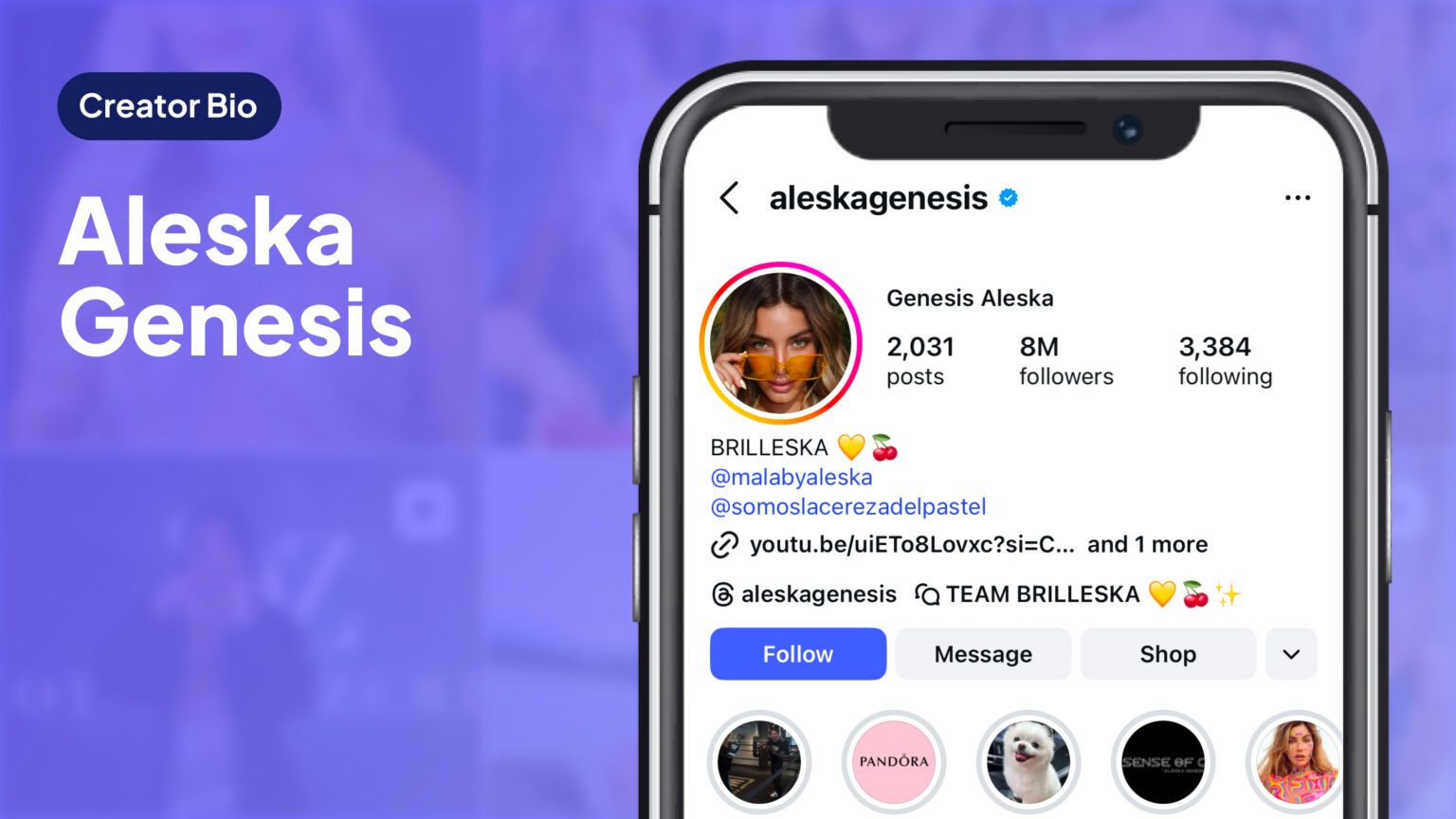 Creator Bio Aleska Genesis with Instagram profile preview