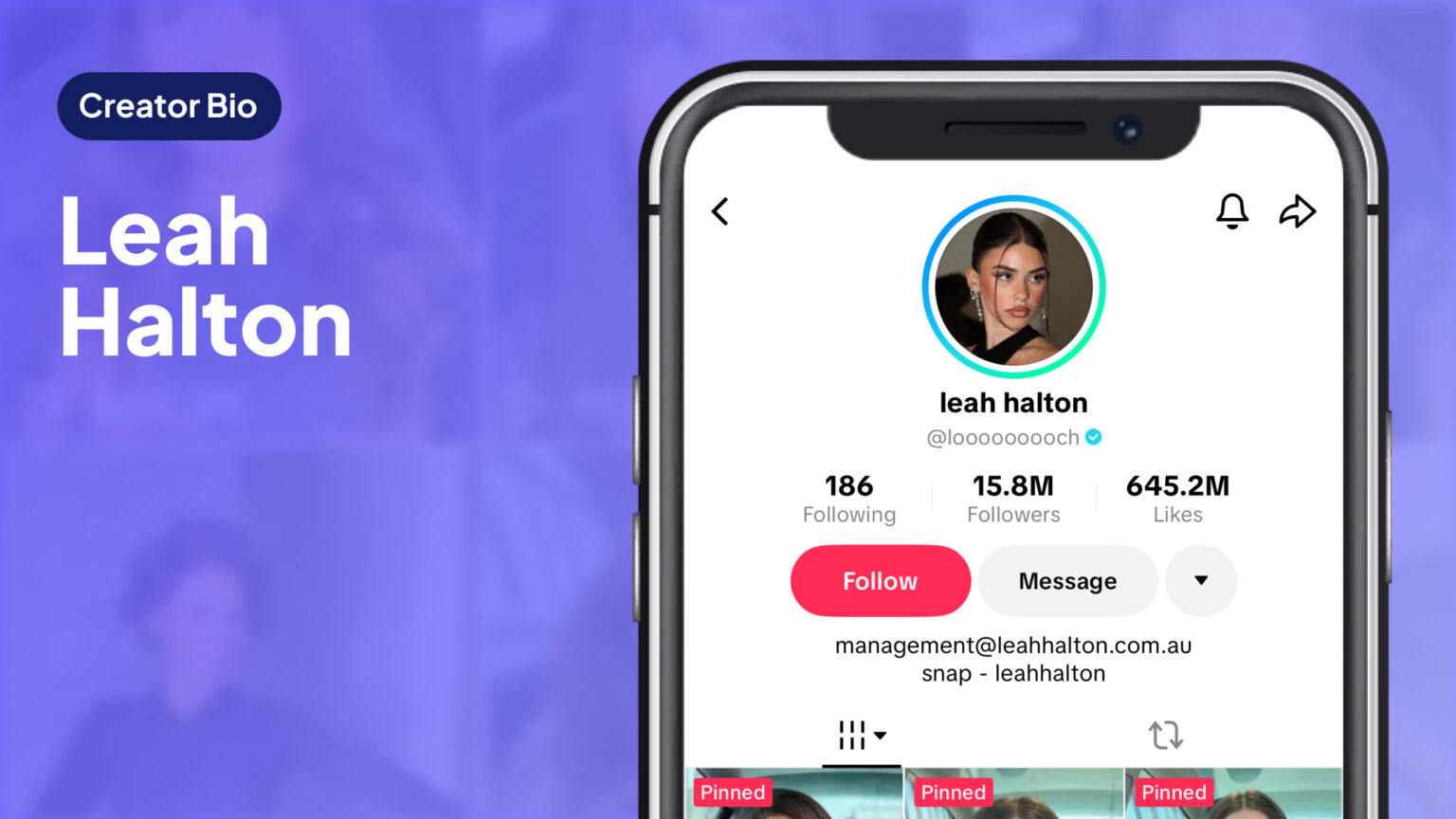Leah Halton Creator Bio with TikTok profile preview