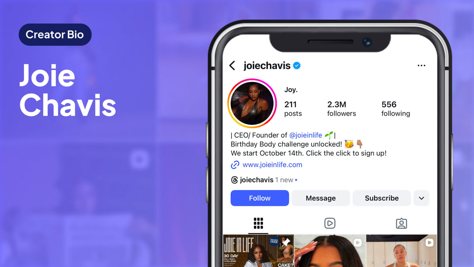 Joie Chavis Creator Bio with Instagram profile preview