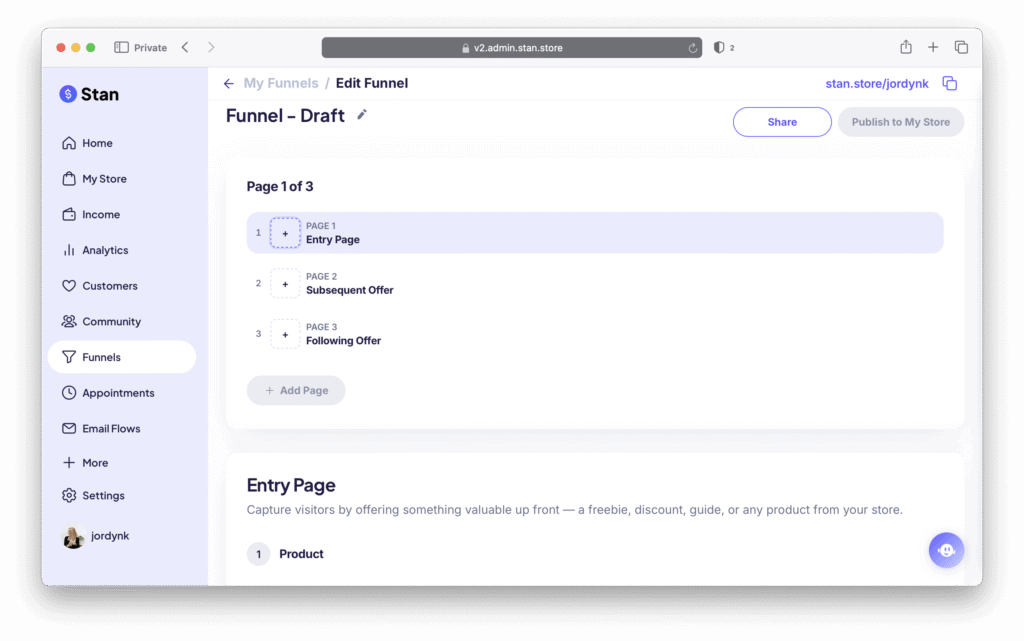 Setting up your Funnel in Stan Store