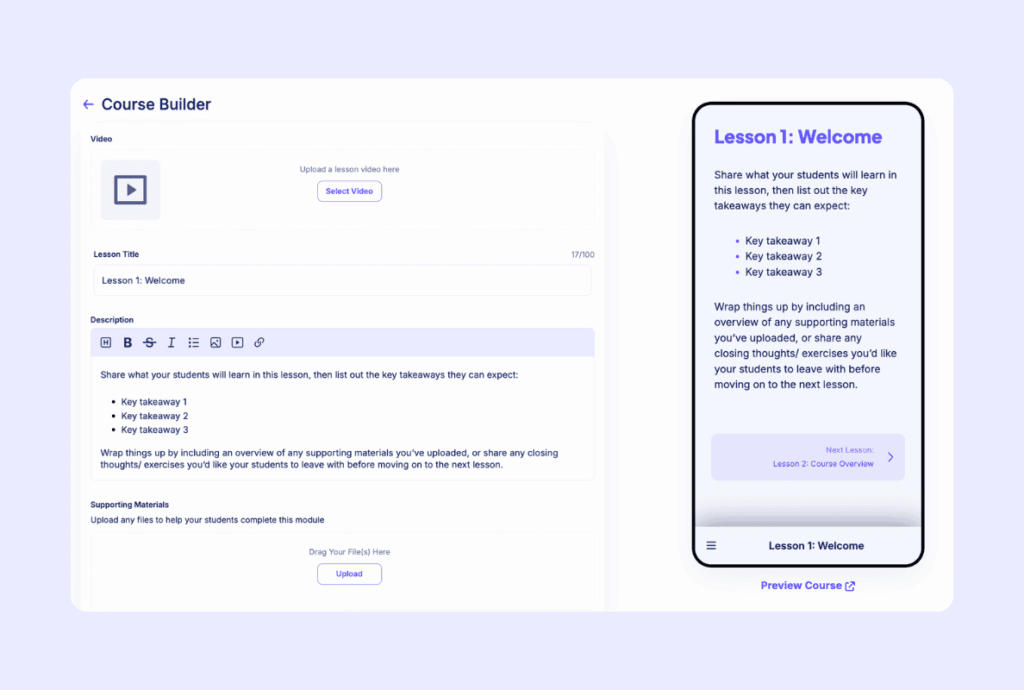 Create your course lessons in Stan Store