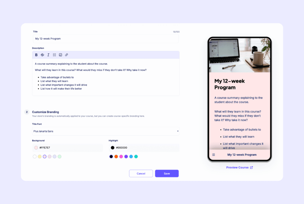 Customize your course homepage in Stan Store