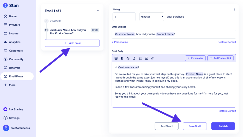 Add additional emails to your flow
