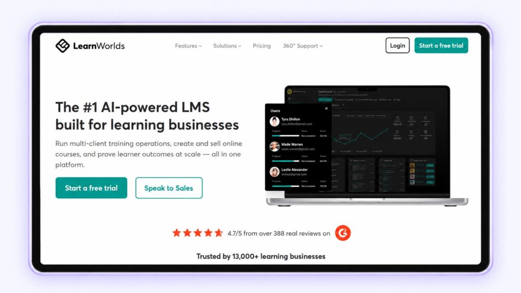 LearnWorlds homepage