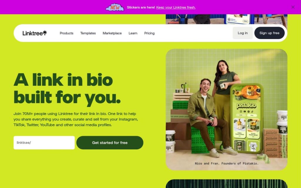 Linktree homepage
