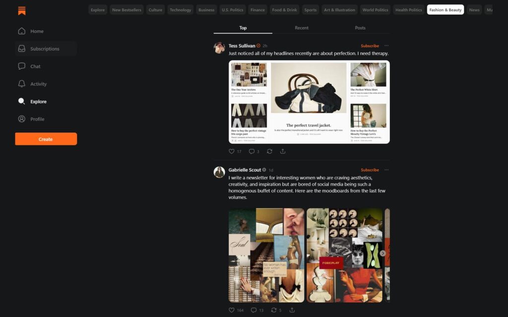 Substack homepage
