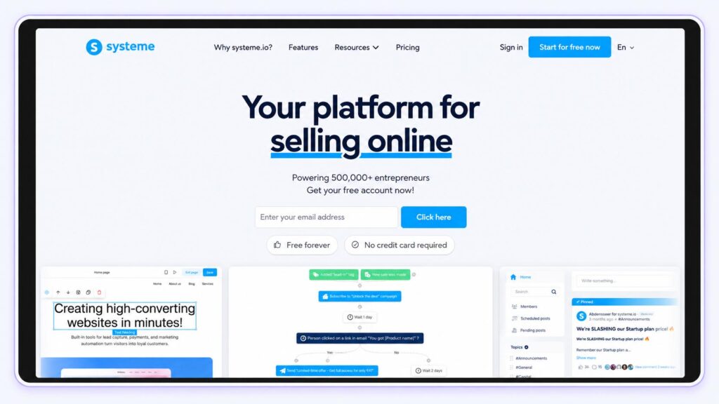 Systeme.io homepage