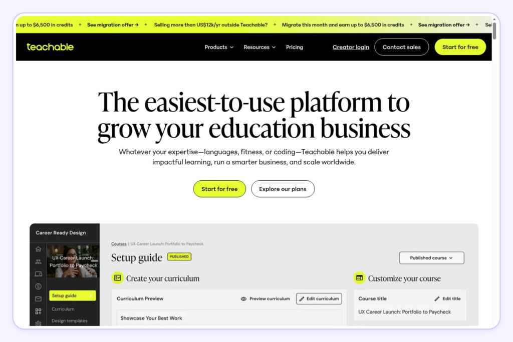 Teachable homepage