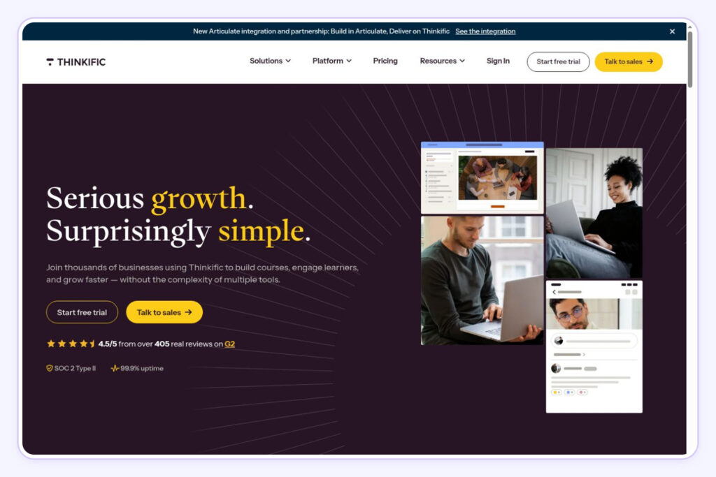 Thinkific homepage
