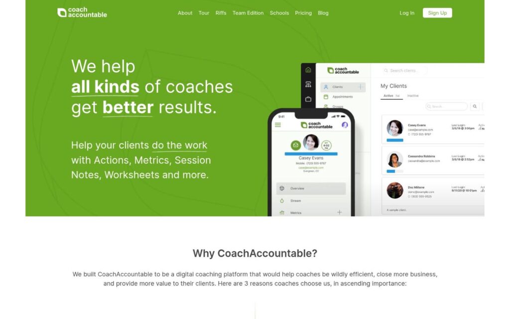 Coach Accountable homepage