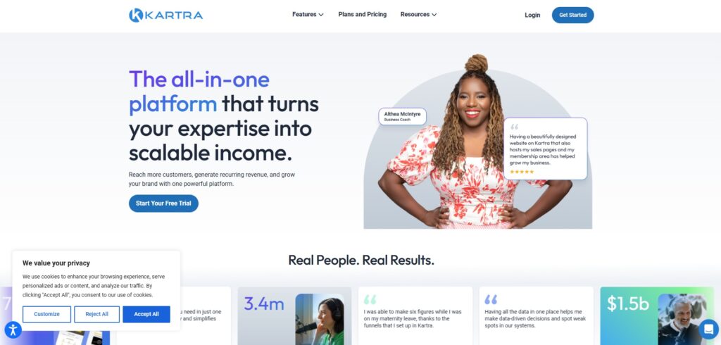 Kartra homepage screenshot