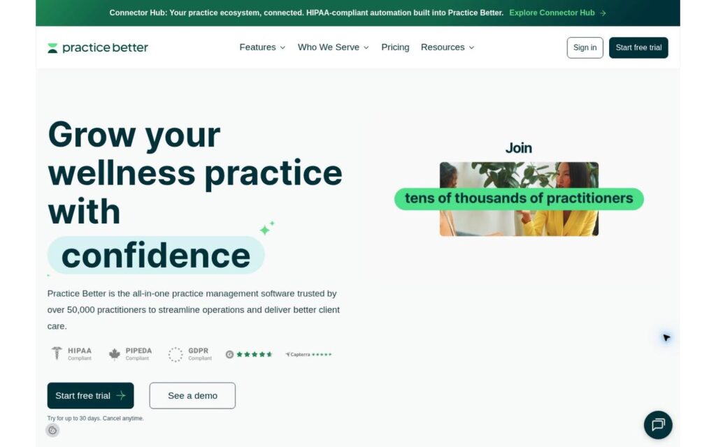 Practice Better homepage