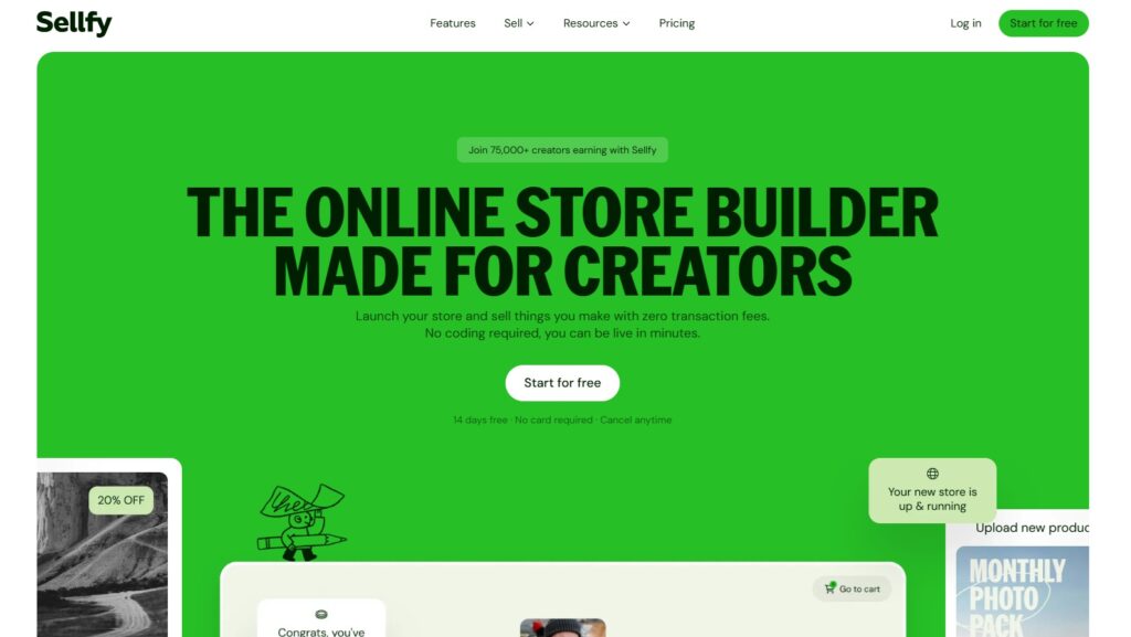 Sellfy homepage